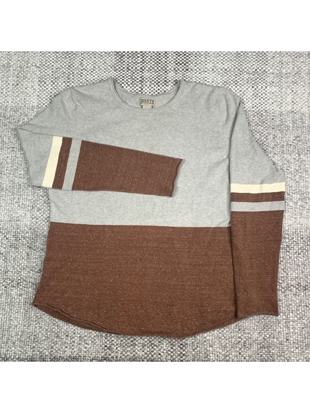 Duluth Trading Co. Women’s Colorblock Long Sleeve Knit Shirt Gray Brown Size L